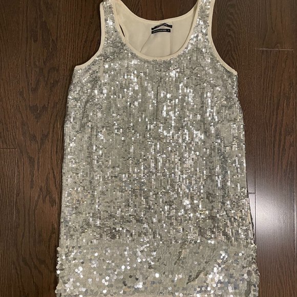 Club Monaco Silver Sequin Mini Sheath Dress - Picture 1 of 15